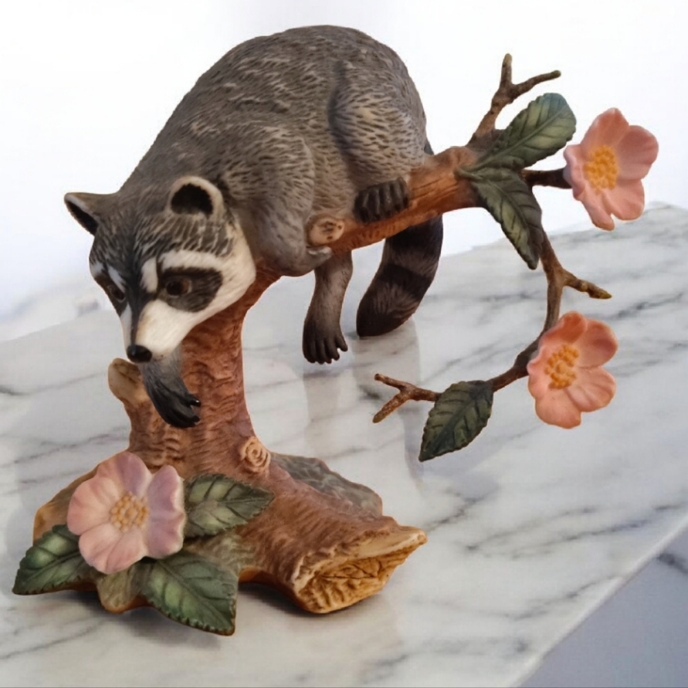 LENOX Twilight Mischief Raccoon Figurine 1990 Fine Porcelain Vintage Collectible